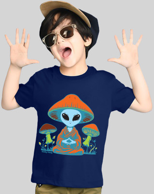 Kiddy Viddy Boys Graphic Print Cotton Blend Regular T Shirt(Blue, Pack of 1)