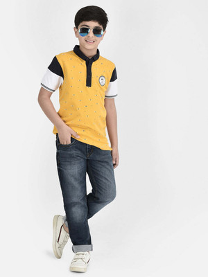 CRIMSOUNE CLUB Boys Colorblock Cotton Blend Regular T Shirt(Yellow, Pack of 1)