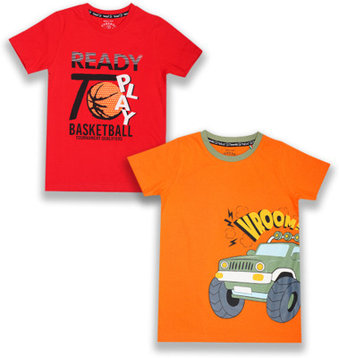 YALZZ Boys Printed Pure Cotton Regular T Shirt(Multicolor, Pack of 2)