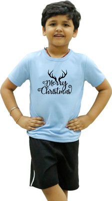 CHOMMBOOKA TRENDING Boys Typography Cotton Blend Regular T Shirt(Blue, Pack of 1)