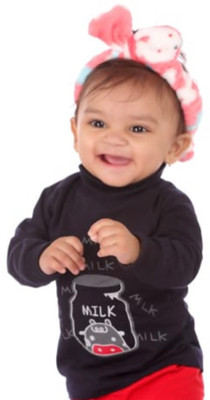 kidzay Baby Boys Printed Cotton Blend Regular T Shirt(Black, Pack of 1)