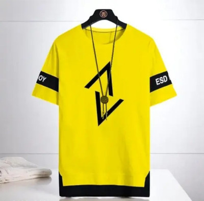 AVK GROUP Boys & Girls Printed Pure Cotton Regular T Shirt(Yellow, Pack of 1)