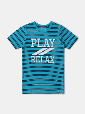 JOCKEY Boys Typography, Striped Cotton Blend T Shirt(Blue, Pack of 1)