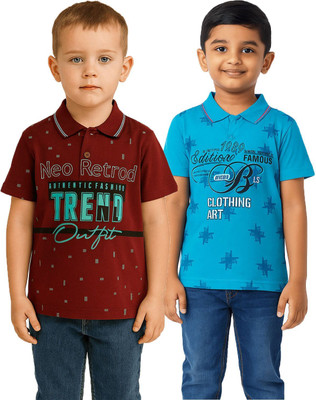 CUTEBOYS Boys Graphic Print Cotton Blend Regular T Shirt(Multicolor, Pack of 2)