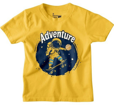 BonOrganik Boys Printed Pure Cotton Regular T Shirt(Yellow, Pack of 1)