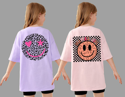 KEESOR Girls Printed Cotton Blend Oversized T Shirt(Multicolor, Pack of 2)