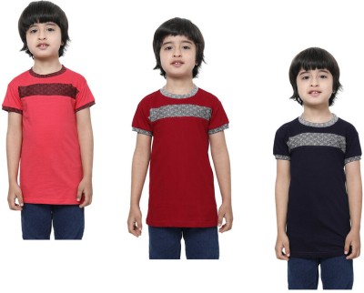 Indistar Boys Self Design Pure Cotton Regular T Shirt(Multicolor, Pack of 3)