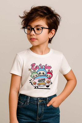 BHAIJIFASHION Boys & Girls Printed Polyester Regular T Shirt(White, Pack of 1)