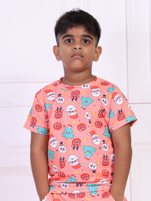 TINY TOON Boys Printed Polycotton Regular T Shirt(Pink, Pack of 1)