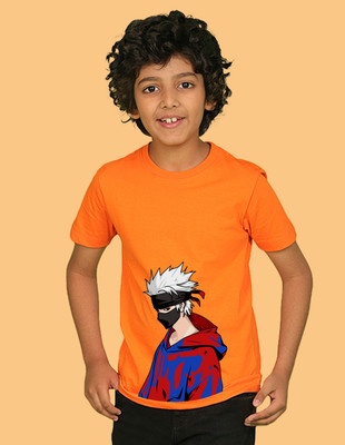 Nusyl Boys Graphic Print Cotton Blend Regular T Shirt(Orange, Pack of 1)