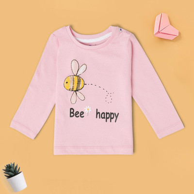 BabiesRus Baby Girls Printed Pure Cotton Regular T Shirt(Pink, Pack of 1)