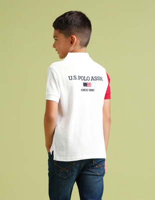 U.S. POLO ASSN. Boys Colorblock Pure Cotton Regular T Shirt(White, Pack of 1)