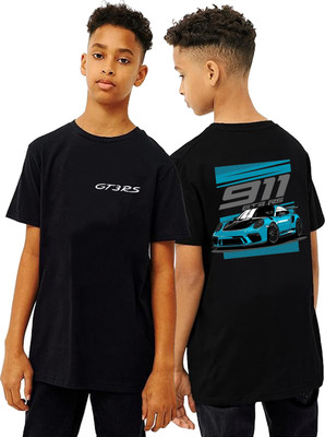 SQF Baby Boys Printed Cotton Blend Oversized T Shirt(Black, Pack of 1)