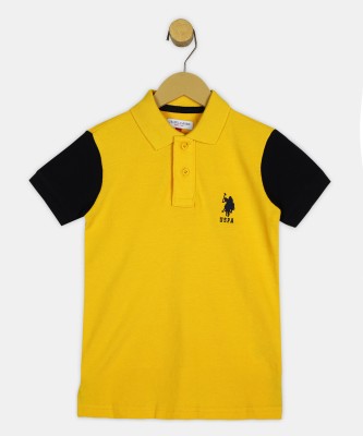 U.S. POLO ASSN. Boys Printed Pure Cotton Regular T Shirt(Yellow, Pack of 1)