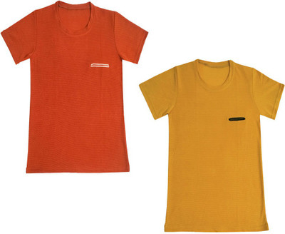 Indistar Boys Solid Polyester Regular T Shirt(Multicolor, Pack of 2)