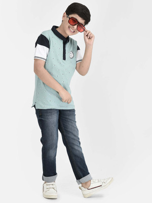 CRIMSOUNE CLUB Boys Colorblock Cotton Blend Regular T Shirt(Blue, Pack of 1)