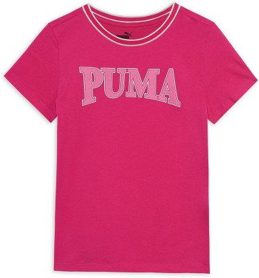 PUMA Girls Printed Pure Cotton Regular T Shirt(Pink, Pack of 1)