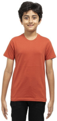 Get Stocked Boys & Girls Solid Pure Cotton Regular T Shirt(Orange, Pack of 1)