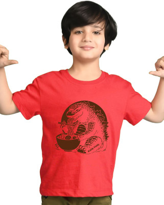 AOOSH Boys Printed Cotton Blend Regular T Shirt(Red, Pack of 1)