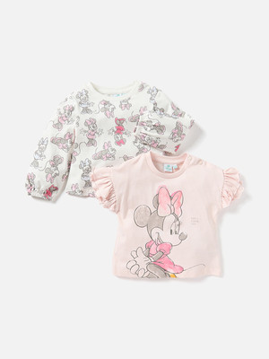 JUNIORS by Babyshop Baby Girls Printed Pure Cotton Regular T Shirt(Multicolor, Pack of 2)