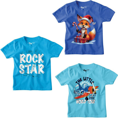 XoomFox Boys Printed Pure Cotton Regular T Shirt(Multicolor, Pack of 3)