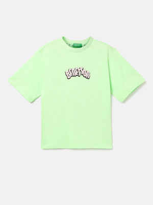 United Colors of Benetton Baby Boys Printed Pure Cotton Regular T Shirt(Green, Pack of 1)