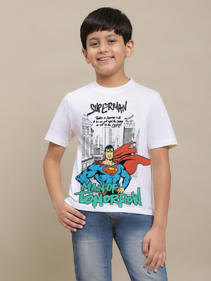 kidsville Boys Typography, Printed Cotton Blend Regular T Shirt(White, Pack of 1)