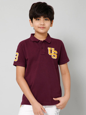Alan Jones Boys Printed Cotton Blend Regular T Shirt(Maroon, Pack of 1)