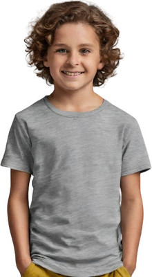 PONKOTHAI TEX Baby Boys & Baby Girls Solid Cotton Blend Regular T Shirt(Grey, Pack of 1)