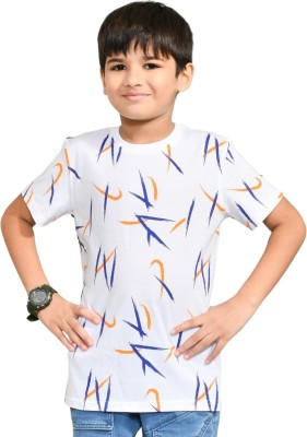 Youmaa Boys Printed Pure Cotton Regular T Shirt(White, Pack of 1)