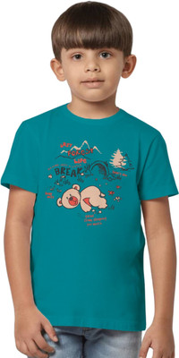 Texman Boys Graphic Print Pure Cotton Regular T Shirt(Light Blue, Pack of 1)