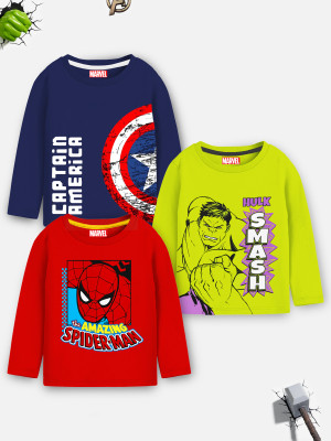 MARVEL BY MISS & CHIEF Boys Cartoon/Superhero Cotton Blend Regular T Shirt(Multicolor, Pack of 3)