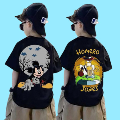 DOODEEKIDS Boys Printed Pure Cotton Oversized T Shirt(Black, Pack of 2)