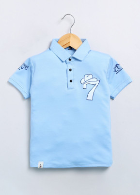 SARDAR DRESSES Boys Printed Cotton Blend Regular T Shirt(Blue, Pack of 1)