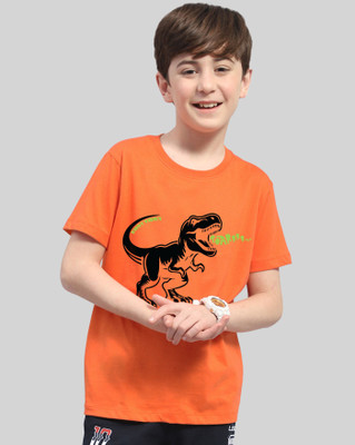 AOOSH Boys Printed Cotton Blend Regular T Shirt(Orange, Pack of 1)