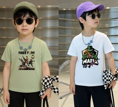 Lecowar Boys Graphic Print Polyester Regular T Shirt(Green, White, Pack of 1)