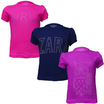 Eazy Trends Girls Printed Pure Cotton Regular T Shirt(Purple, Pack of 3)