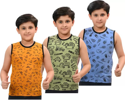 SANDOLL Boys Printed Pure Cotton Regular T Shirt(Multicolor, Pack of 3)