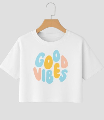 Mukoo Girls Printed Cotton Blend Regular T Shirt(White, Pack of 1)