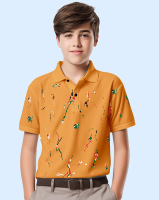AUSK Boys Printed Cotton Blend Regular T Shirt(Yellow, White, Pack of 1)