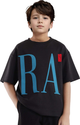 Rare Ones Boys Graphic Print Cotton Blend Oversized T Shirt(Black, Pack of 1)