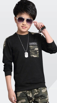 FROQUILIZ Baby Boys & Baby Girls Printed Cotton Blend Regular T Shirt(Black, Pack of 1)