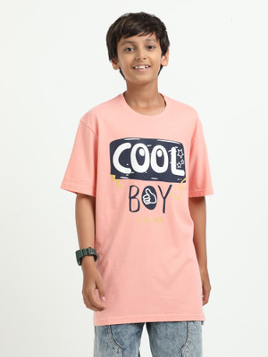 estuna Boys Printed Pure Cotton Regular T Shirt(Orange, Pack of 1)