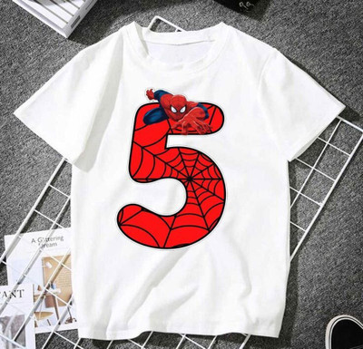 KPPRINT Boys Printed Cotton Blend Regular T Shirt(White, Pack of 1)
