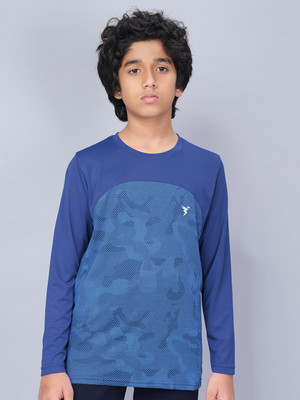 TECHNOSPORT Boys Printed Polyester Slim T Shirt(Blue, Pack of 1)