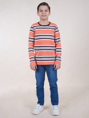 KiddoPanti Boys Casual T-shirt Jeans(Light Orange & Brown & Blue)