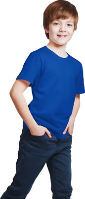 ORATEIS CREATION Boys Solid Pure Cotton Regular T Shirt(Blue, Pack of 1)