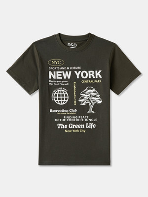 R&B Boys Graphic Print Pure Cotton Regular T Shirt(Grey, Pack of 1)