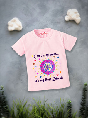 Babywish Boys & Girls Printed Cotton Blend Regular T Shirt(Pink, Pack of 1)