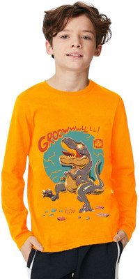 ENZIKO Boys Graphic Print Cotton Blend Regular T Shirt(Yellow, Pack of 1)